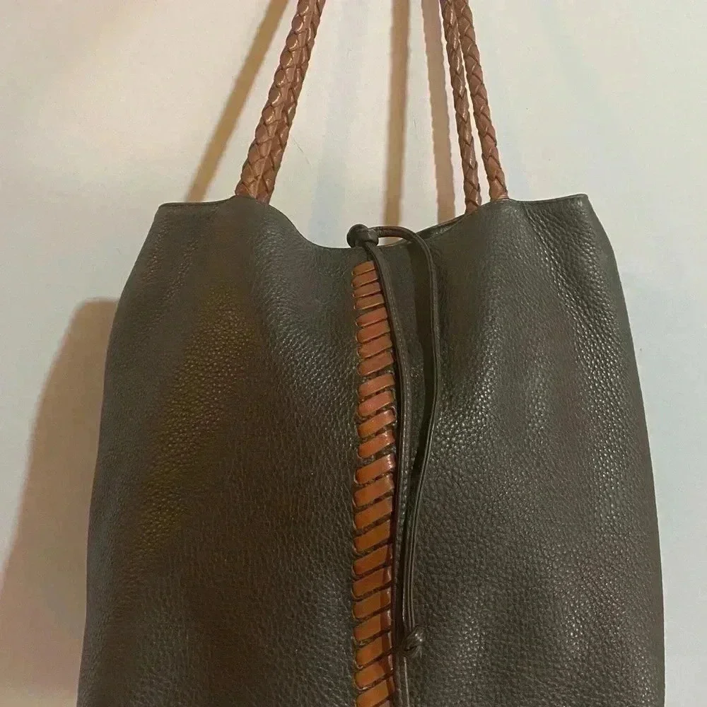 Carlos falchi dark brown leather hobo handbag